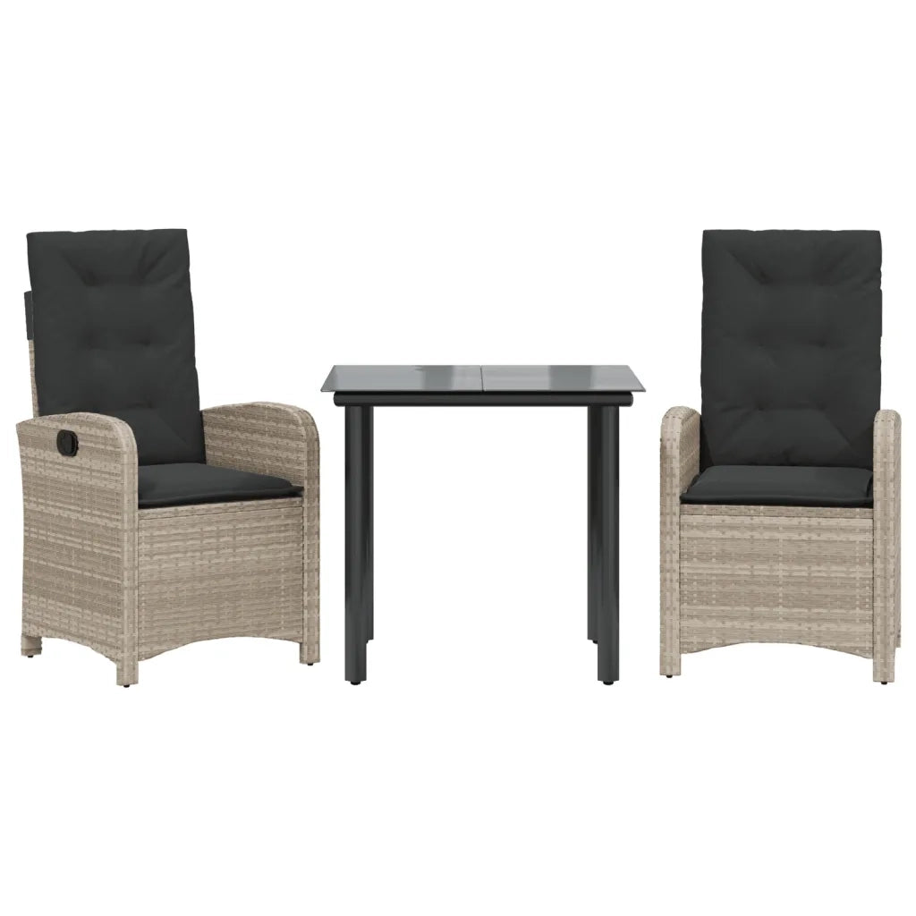 Set Pranzo da Giardino 3pz con Cuscini Grigio Chiaro Polyrattan
