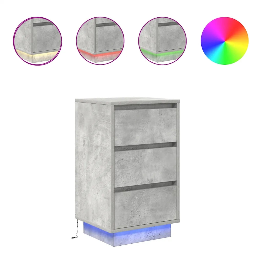 Comodino con Luci LED Grigio Cemento 38x34x65 cm