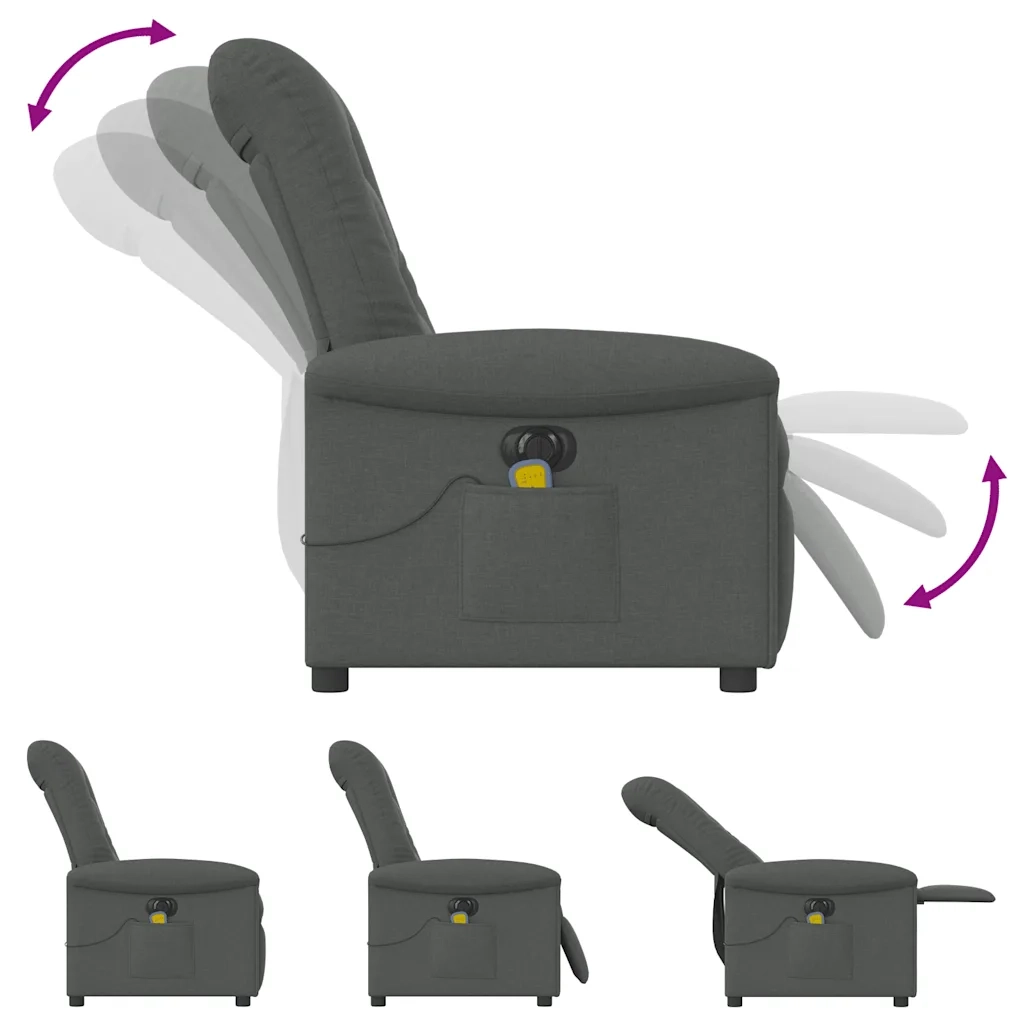 Divano Sedia-Poltrona Reclinabile Massaggio Elettrica Grigio Scuro Tessuto 108578