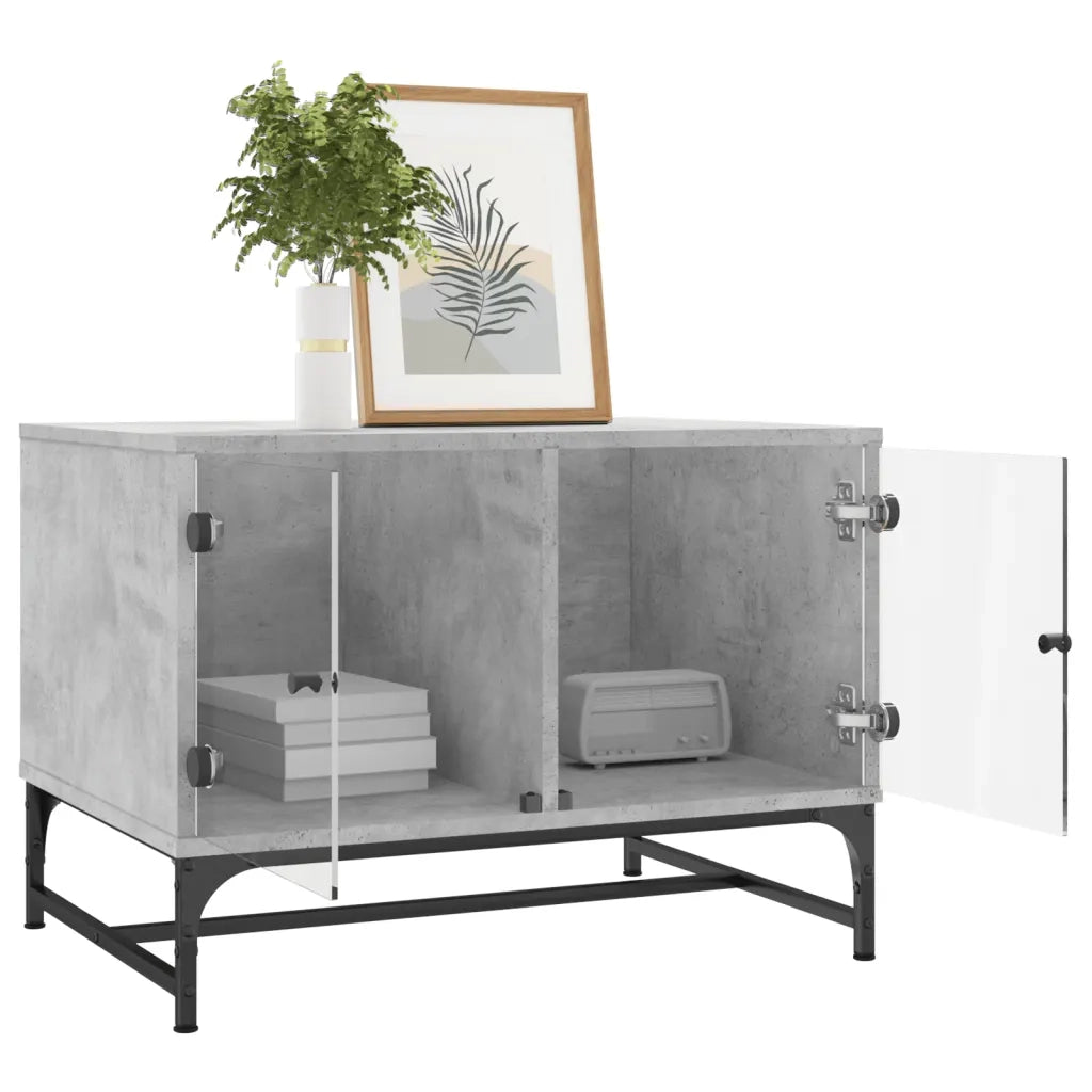 Tavolino Salotto con Ante in Vetro Grigio Cemento 68,5x50x50 cm 836542