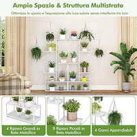 Scaffale Porta Piante a 6 Livelli, Scaffale per Vasi a Forma di Farfalla con 12 Ripiani in Rete Metallica e 4 Ganci, Mensola a Scala per Piante da Interno e Esterno (Bianco)