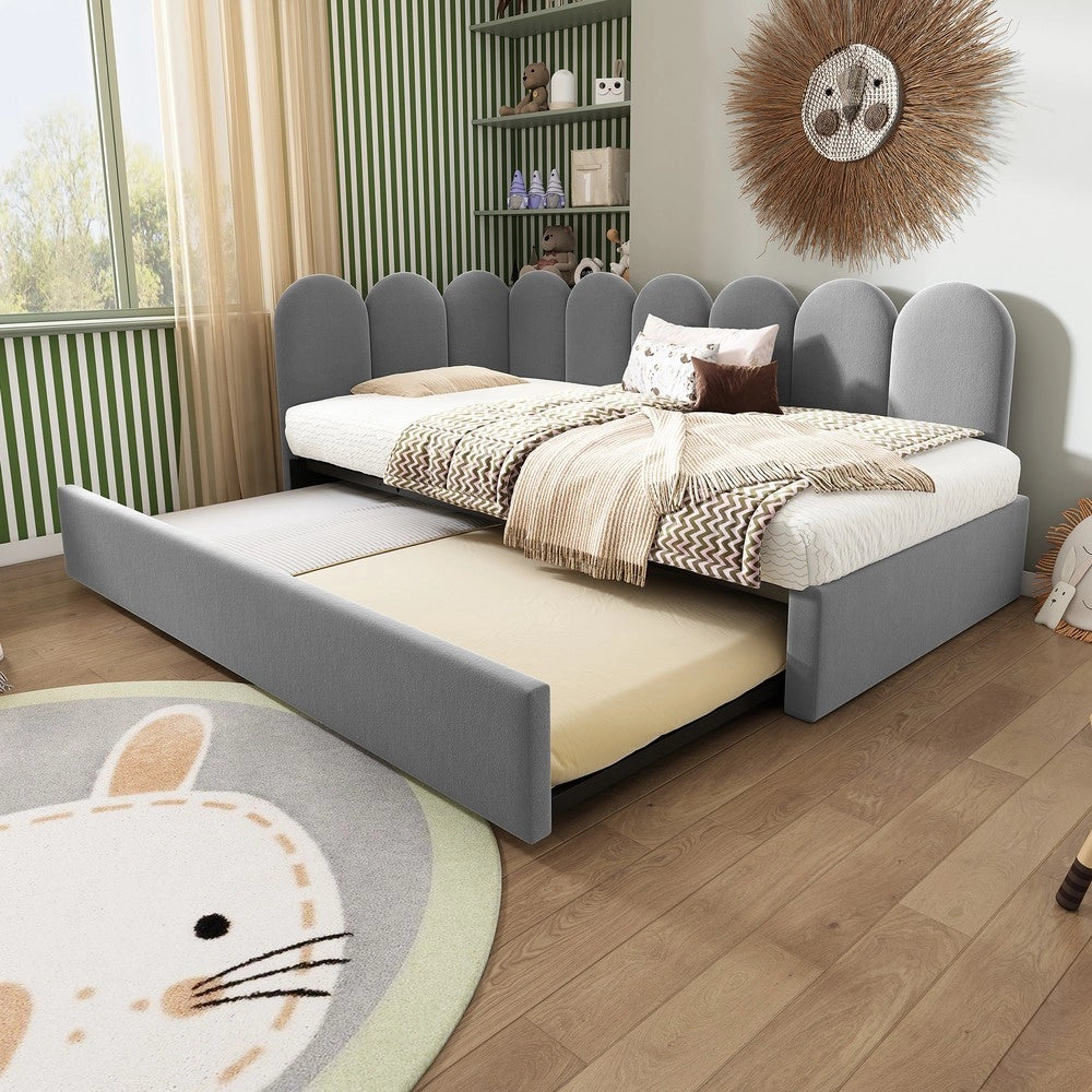 Letto Singolo Imbottito Estraibile ¨C MINIMAL ¨C Velluto Grigio 90x200 cm con Rete a Doghe