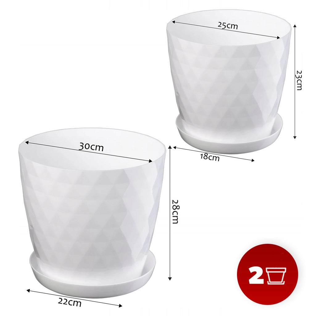 Vaso da fiori KADAX, coprivaso, 25+30 cm, supporto per fiori, plastica bianca, 2 pezzi.