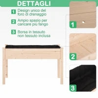 Letto per Orto Rialzato, Orto Urbano Pensile Tavolo Porta Piante con Fodera in Tessuto per Giardino, 122.5x56.5x76cm, Legno