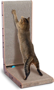 Krabbatore per Gatti con Giocattolo a Forma di Ballo - Ballo Incluso - Krabbatore a L con Superficie Scratch - Sdraiogatto in Cartone - Krabbatore Stabile e Sostenibile - Protezione per Mobili - Rotaibile