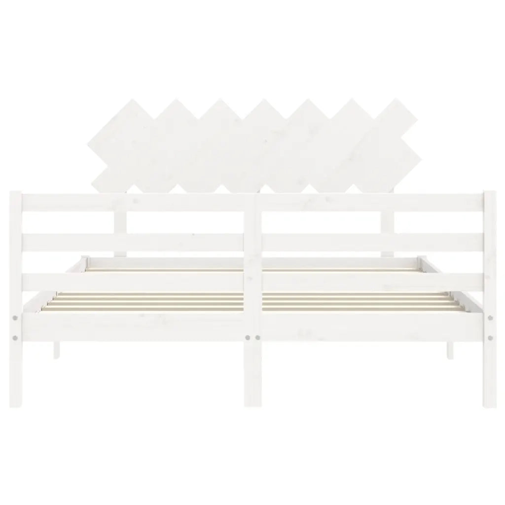 Giroletto con Testiera-Struttura Letto con testiera Bianco 140x190 cm in Legno Massello 587383