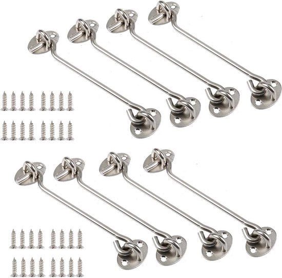 Deurslot in acciaio inossidabile da 15 cm - 8 pezzi - con viti di fissaggio - per finestre e porte di garage - colore argento