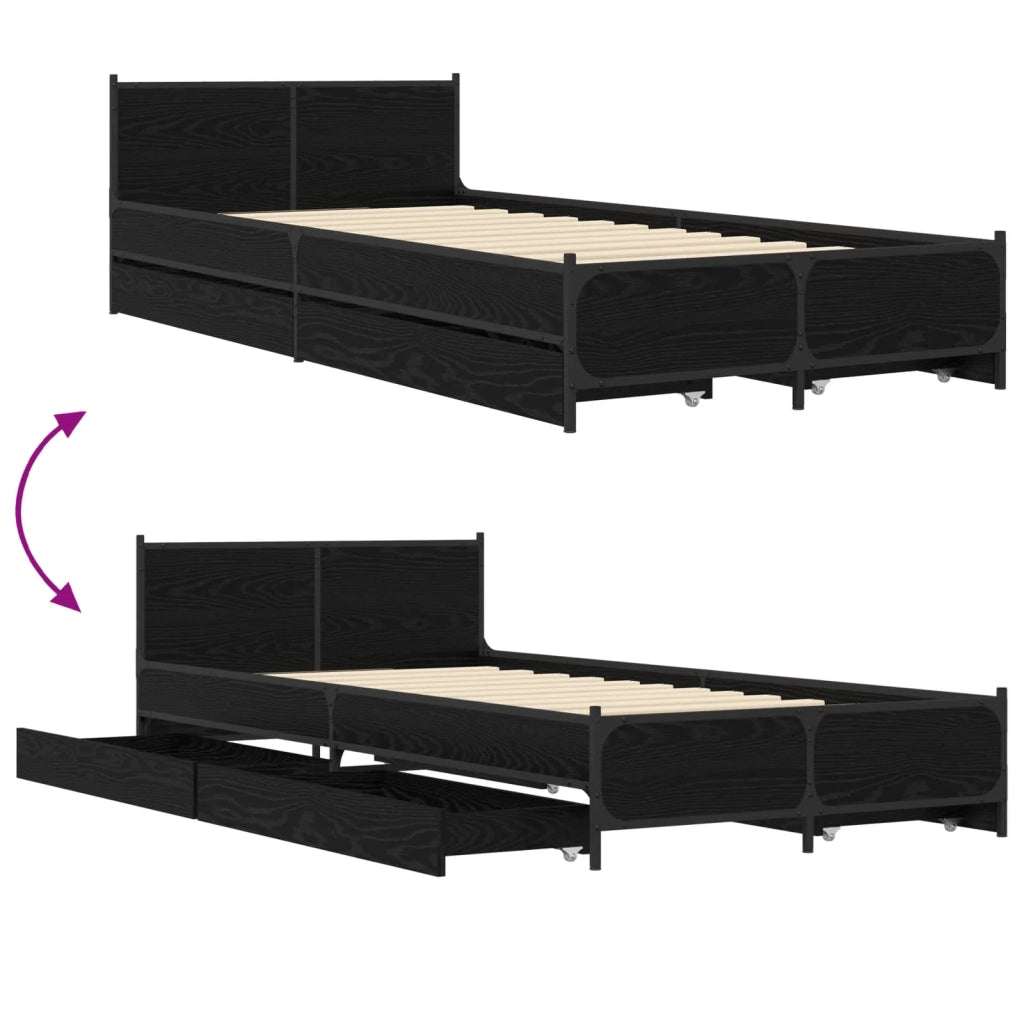 Struttura letto con testata con ruota Rovere Nero 80 x 200 cm 3429697