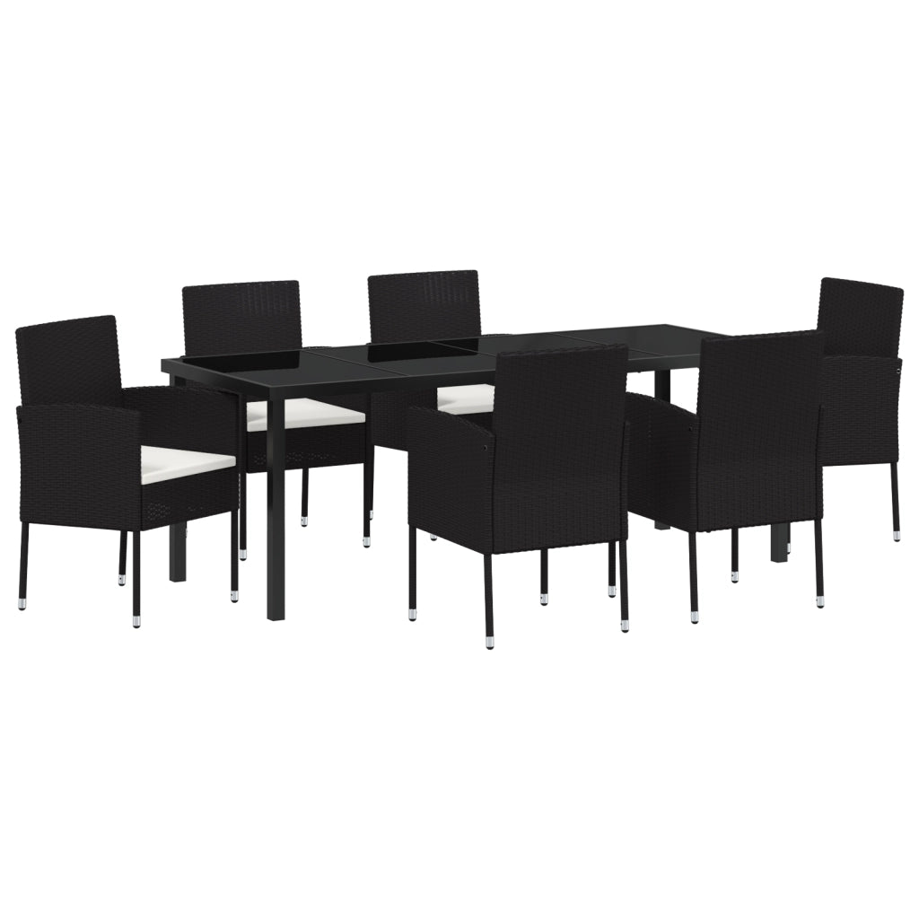 Set Pranzo Giardino 7 Pezzi con Cuscini Rattan Polinato Nero