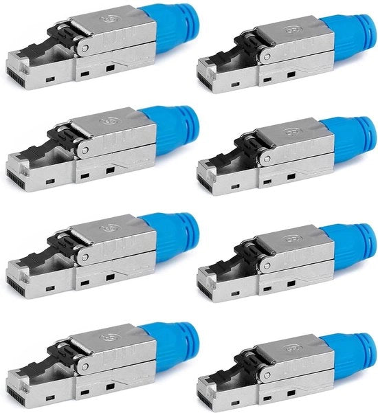 8 pezzi di connettore RJ45 senza strumenti Cat 8 per cavi di installazione - connettore LAN con schermatura metallica - 40 Gbit/s 2000 MHz.