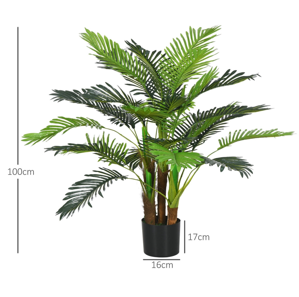 Palma artificiale da 100 cm con 27 rami e vaso stabile, pianta decorativa per interno ed esterno