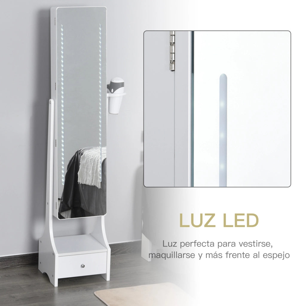 Armadio specchio scorrevole con appendiabiti e cassetto ¨C Zephmum ¨C Bianco 37x30x158 cm