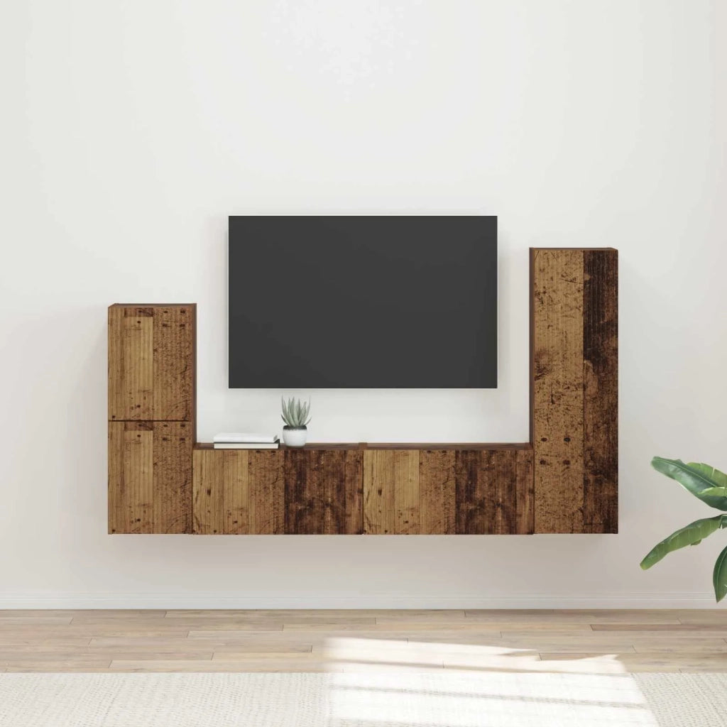 Set mobile TV 4 pz-Credenza per TV Legno vecchio Legno multistrato 133540