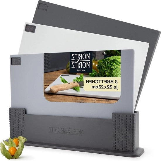 Set di taglieri in plastica - nero e grigio - formato grande - resistente alla lavastoviglie - 32 x 22 x 07cm
