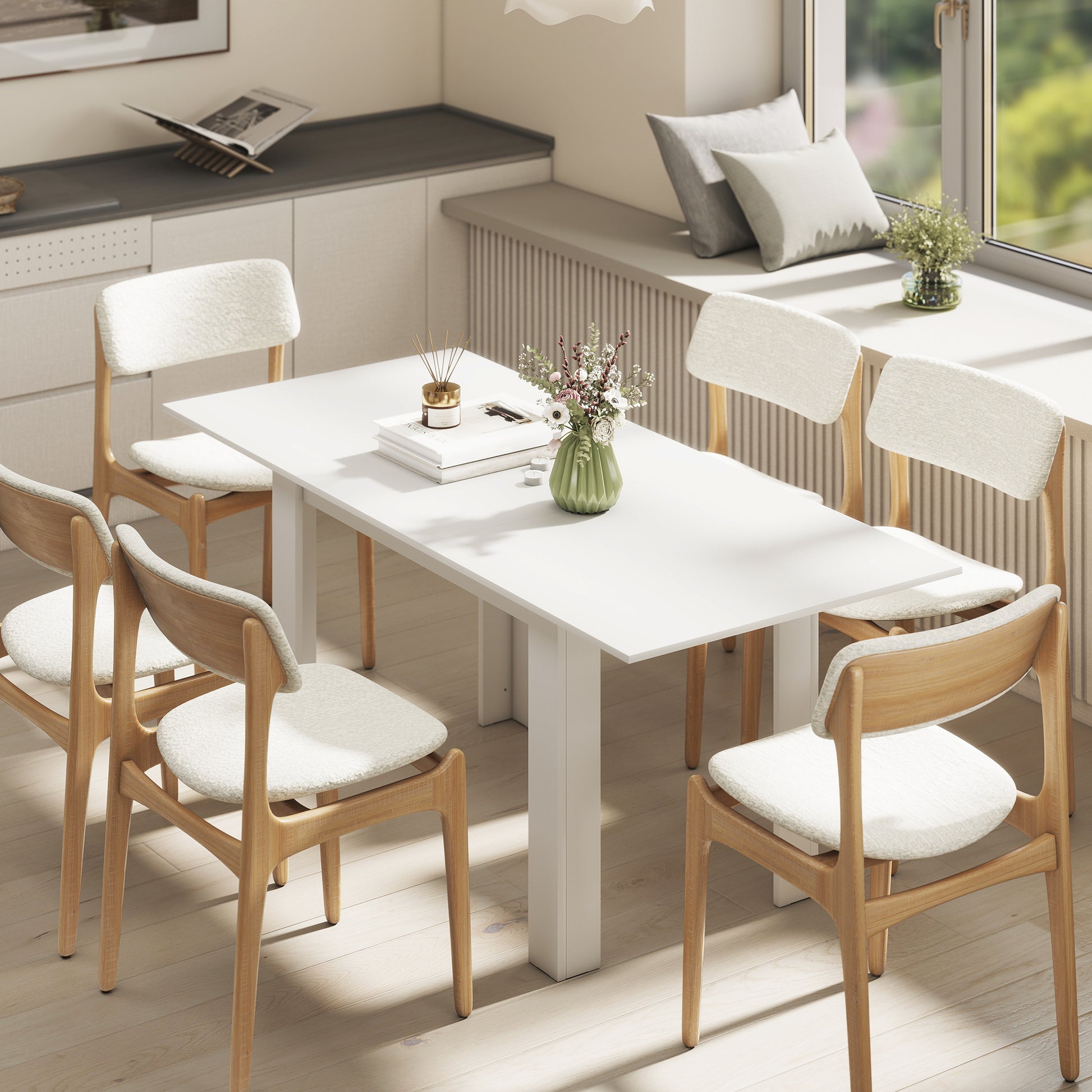 Tavolo Allungabile da Pranzo 140-180x80x75 cm per 6-8 Persone in MDF Bianco