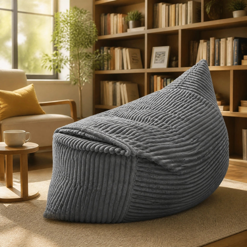 Poltrona pouf convertibile - 3 in 1 con funzione sedia; divano e letto - in corduroy - grigio chiaro