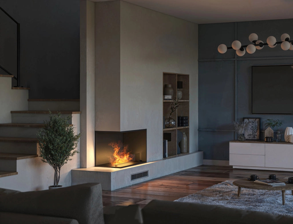 Camino a Vapore Elettrico Bifacciale Angolare a Sinistra 80x50x40 cm Invapo Corner L800 con Ricarica Automatica Nero