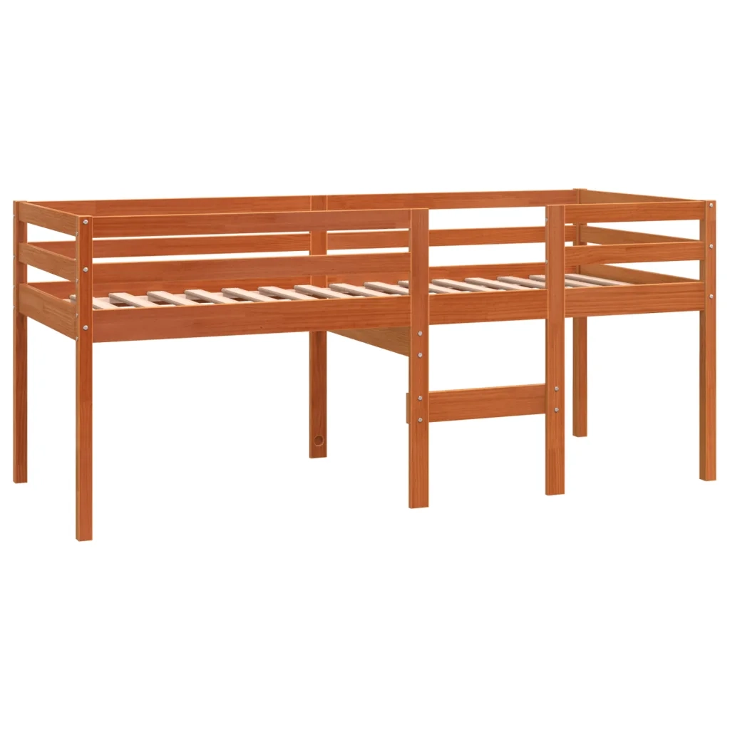 Letto a Soppalco Marrone Cera 90x190 cm Legno Massello di Pino