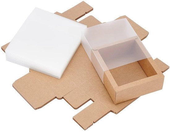 Scatole regalo con coperchio - 12 pezzi - Carta da imballo - Quadrata - Marrone/Nero - 10,5 x 8,5 x 4 cm - Duraturo e robusto - Scatole da regalo