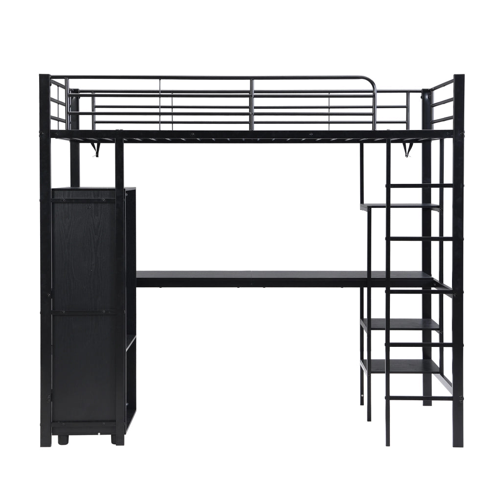 Letto a castello in ferro nero con scrivania e armadio integrati, 90x200 cm, per bambini e ragazzi
