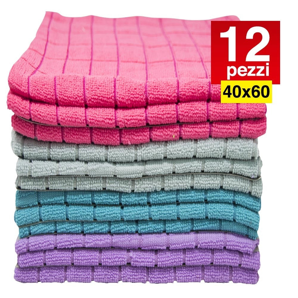 Trade Shop - 12 Panni Microfibra 40x60cm Panno Pulizia Multiuso Lavaggio Auto Asciugamano -