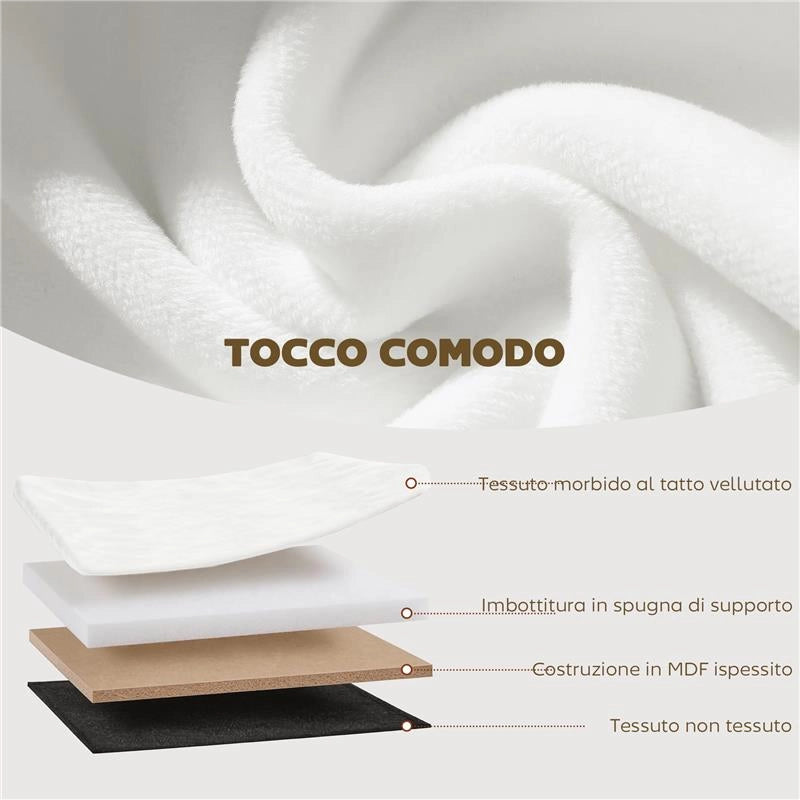 POUF CONTENITORE PIEGHEVOLE CON VANO DA 72L E RIVESTIMENTO IN VELLUTO, 76X38X35 CM, CREMA