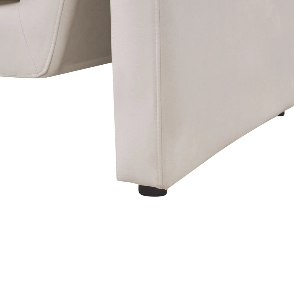 Divano a 3 posti imbottito in velluto beige chiaro con schienale imbottito e braccioli stile moderno