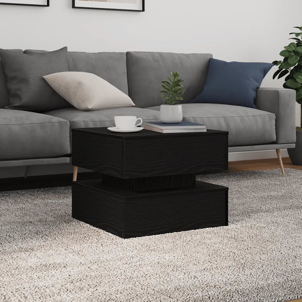 Tavolino da Salotto con Luci LED Rovere Nero 50x50x40 cm