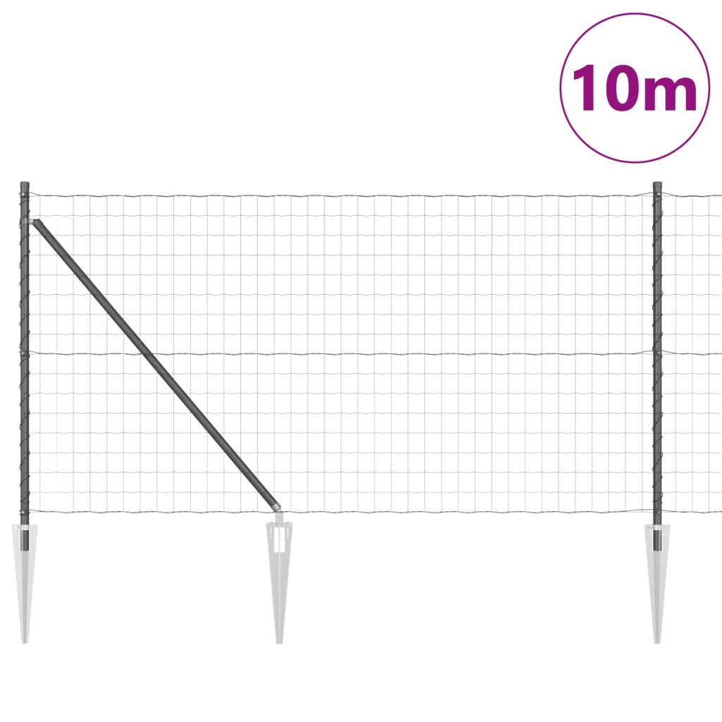 Recinzione Euro con 7 picchetti a spirale 1x10 m Acciaio galvanizzato Grigio