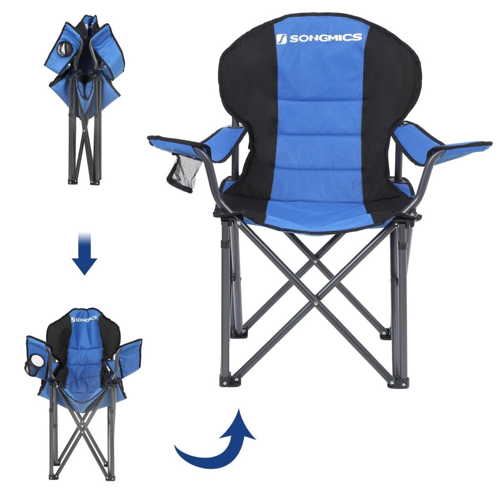Sedia da campeggio pieghevole seduta comoda con imbottitura in schiuma e portabottiglie carico massimo 250 kg blu 12_0001550