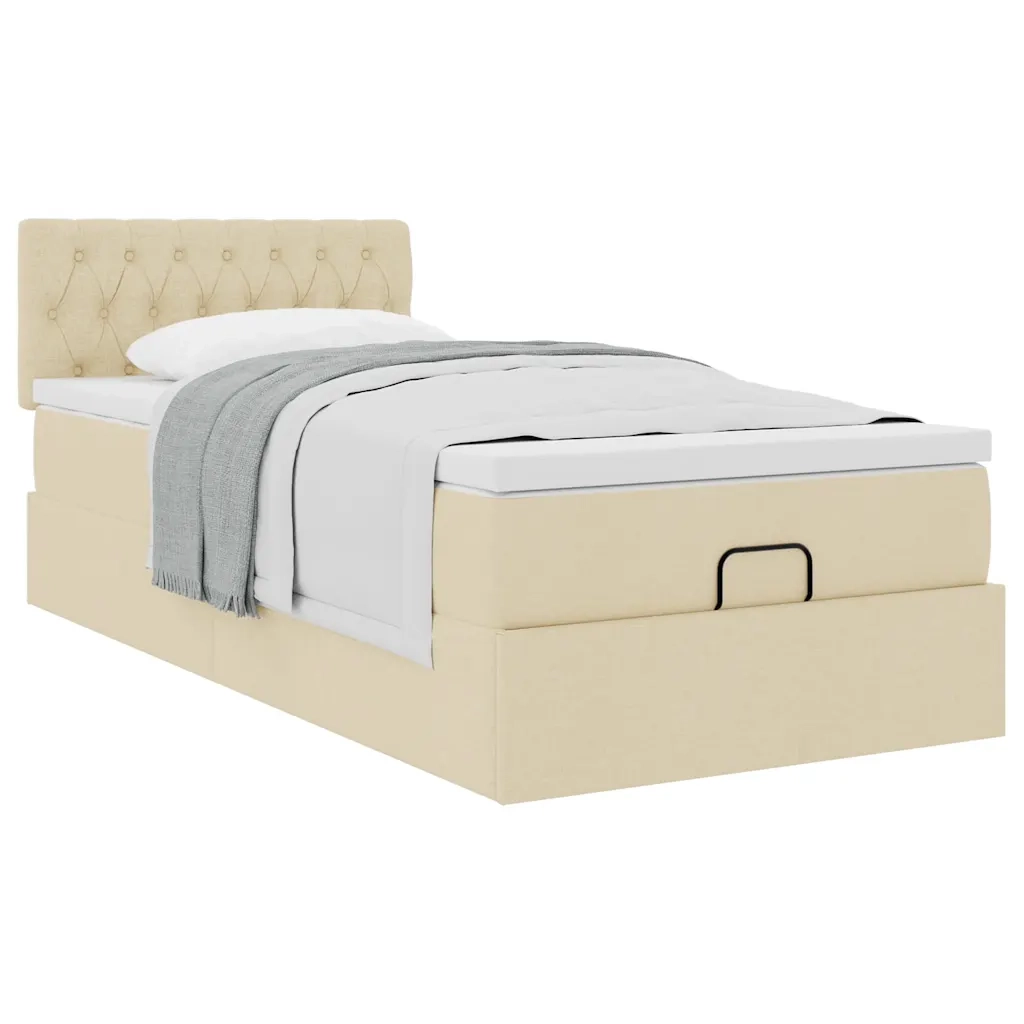 Pouf Letto con Materasso Crema 90x200 cm in Tessuto 3311516