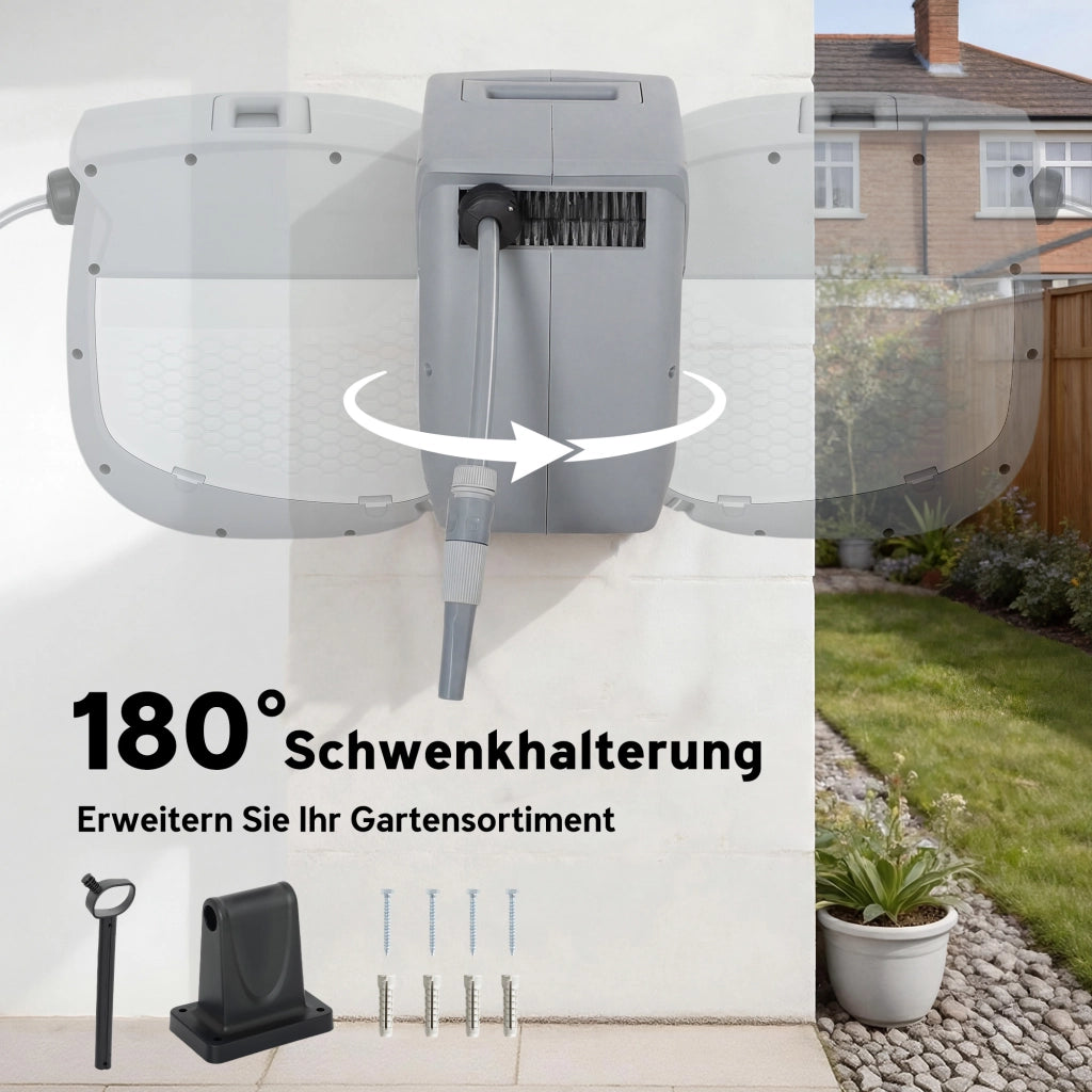 Avvolgitubo per Giardino con Tubo 30 m ¨C zephmum ¨C 180¡ã Girevole, Avvolgimento Automatico