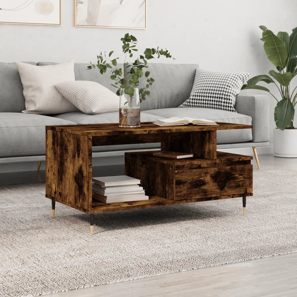 Tavolino da Salotto-Tavolino da soggiorno-Tavolo Rovere Fumo 90x49x45 cm Legno Multistrato 748919