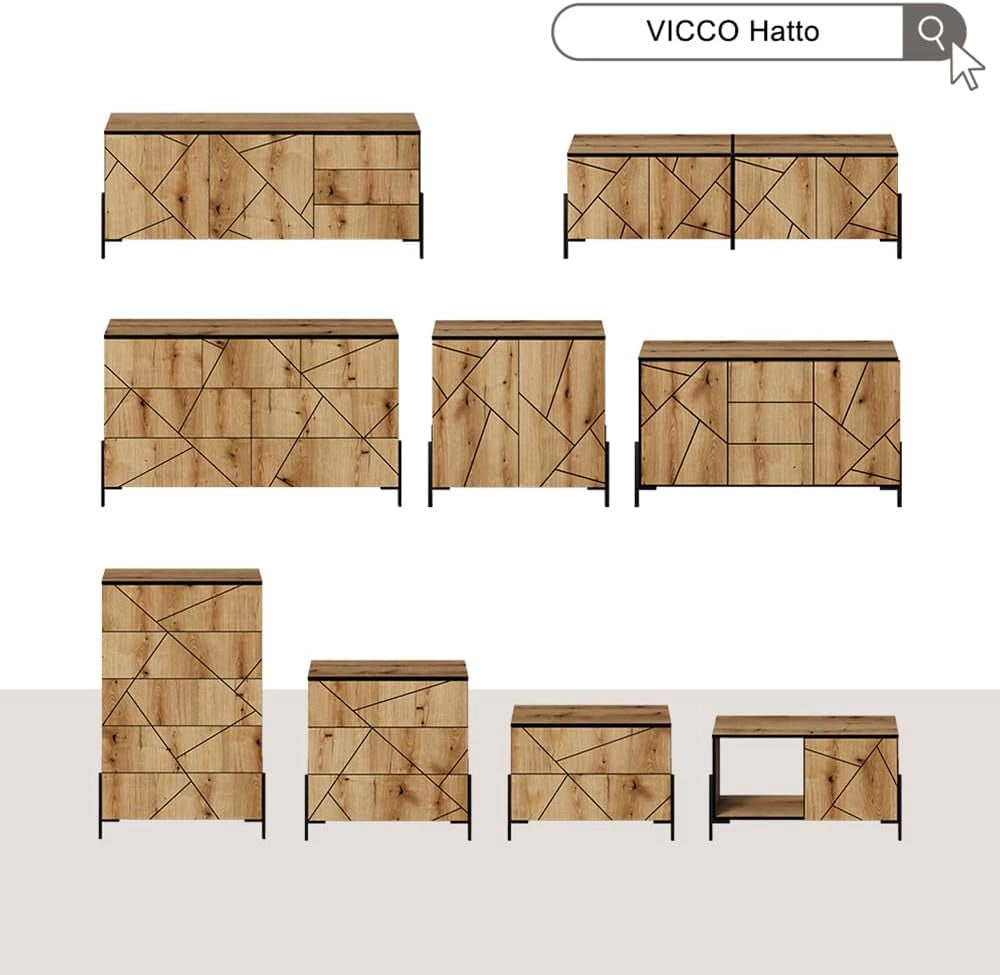 Comodino camera da letto Hatto, Rovere, 78 x 55.2 cm con 2 cassetti