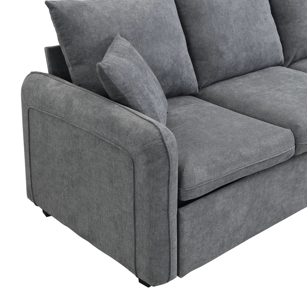 Divano Angolare Modulare 3 Posti con Contenitore; Convertibile con 2 Pouf Contenitore; Struttura Metallo Legno in Ciniglia Grigio Scuro