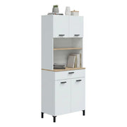 Credenza Florent, Buffet da soggiorno, Madia da salotto, Dispensa da cucina, 72x40 h185 cm, Bianco e Rovere