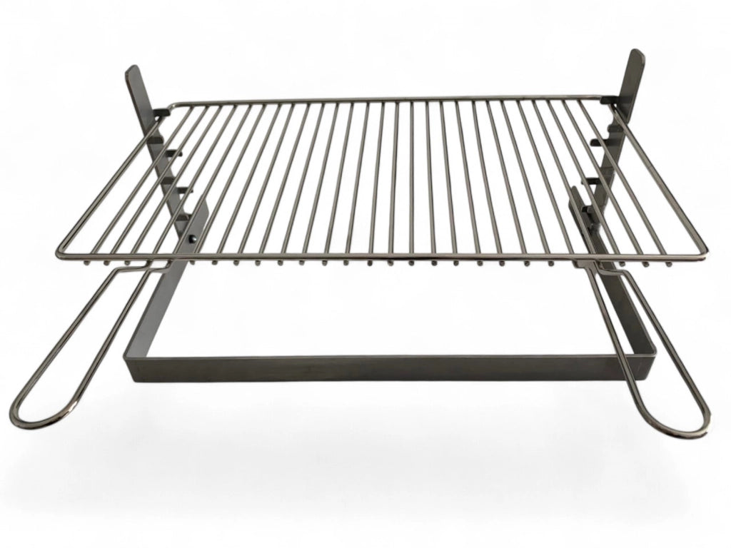 Griglia per Barbecue e Camino in Acciaio Cromato, Regolabile in Altezza, Struttura in Ferro, per Carne Pesce e Verdure 50x36cm