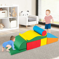 Set 7 Blocchi in Schiuma per Bambini, Set Gioco da Arrampicata con Rivestimento Rimovibile in Pelle Artificiale, Blocchi di Costruzione Morbidi per Bambini da Interno, Multi-Colore