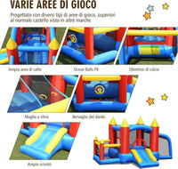 Castello Gonfiabile per Bambini, con Scivolo, 60 Palline, Borsa di Trasporto e Kit di Riparazione, per 4 Bambini 3-10 Anni, Soffiatore Incluso, Regalo Perfetto per Bambini
