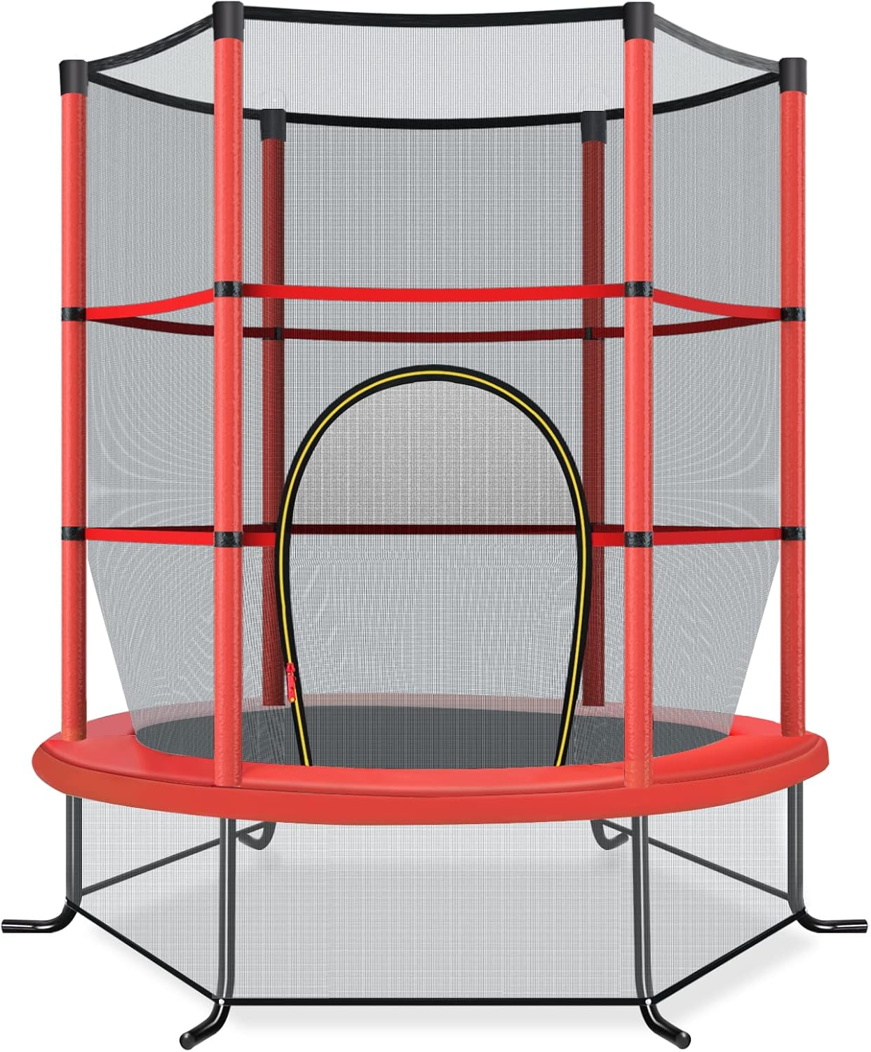 Trampolino Elastico Bambino in Acciaio, Tappeto Elastico Bambini da Esterno e da Interno, con Rete e Cusicnetti Antiscivolo（Rosso)