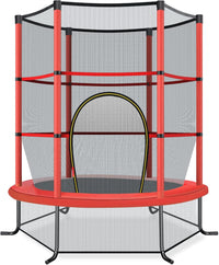 Trampolino Elastico Bambino in Acciaio, Tappeto Elastico Bambini da Esterno e da Interno, con Rete e Cusicnetti Antiscivolo（Rosso)