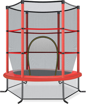 Trampolino Elastico Bambino in Acciaio, Tappeto Elastico Bambini da Esterno e da Interno, con Rete e Cusicnetti Antiscivolo（Rosso)