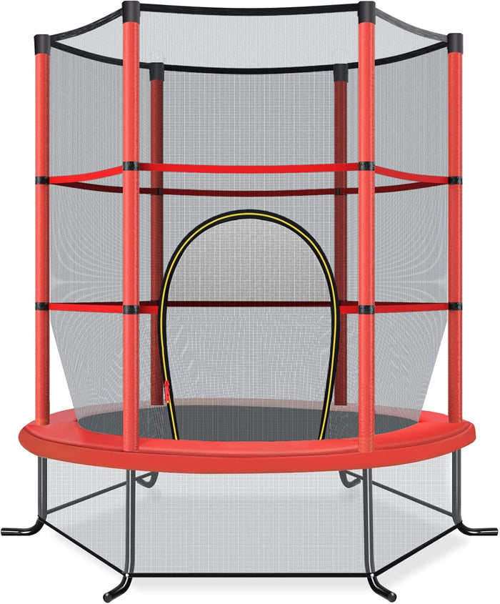 Trampolino Elastico Bambino in Acciaio, Tappeto Elastico Bambini da Esterno e da Interno, con Rete e Cusicnetti Antiscivolo（Rosso)