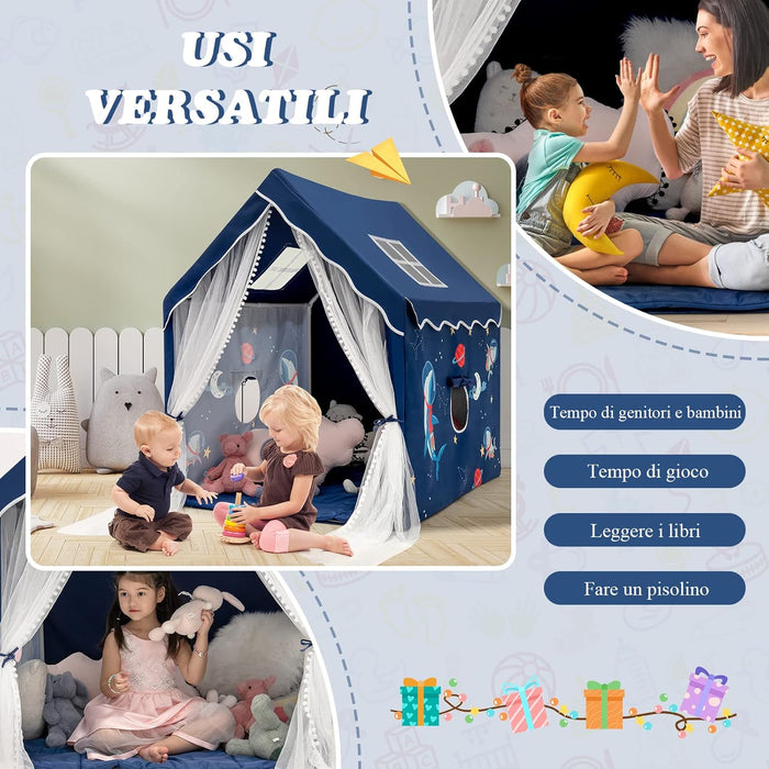 Tenda da gioco per Bambini, Casetta per Bambini da Interno con Tappetino Imbottito Rimovibile, Ideale per Bambini e Bambine, 105 x 121 x 137 cm (Blu)