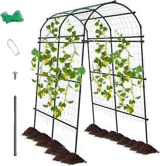 Traliccio ad Arco da Giardino per Piante Rampicanti, Supporto per Piante Alto 230 cm da Esterno con Struttura in Metallo Rivestito in PE per Viti/Verdure/Frutti/Fiori