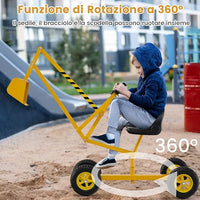 Escavatore per Bambini, Scavatore per Sabbiera con Comandi a 2 Mani e Pala Flessibile, Sedile Rotante a 360°, 4 Ruote, Ideale per Bambini 3 Anni+ (con Ruote Giallo)
