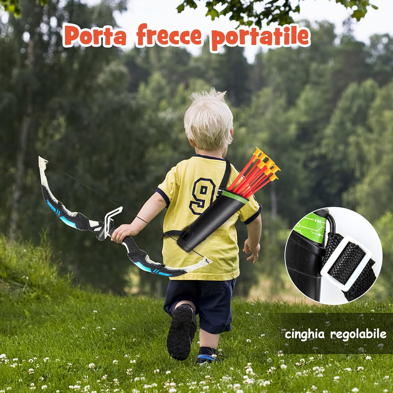 Set di 2 Archi e Frecce per Bambini, Giocattoli con Arco e Frecce LED con 20 Frecce a Ventosa, Fasce per Interni ed Esterni, per Ragazzi 3 anni +