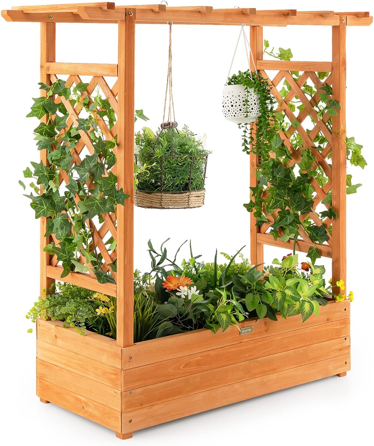 Fioriera con Fori di Drenaggio e Grigliato per Piante Rampicanti, Porta Piante in Legno da Esterno, Fioriera da Esterno per Giardino, Cortile e Balcone,100 x 44 x 113,5 cm
