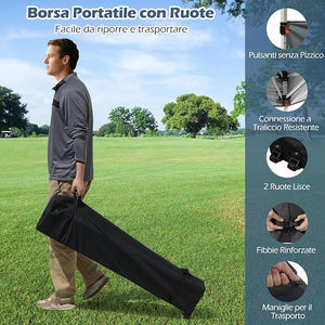 Gazebo Pieghevole 3 x 3 m da Esterno Impermeabile, Gazebo da Esterno con Borsa da Trasporto con Ruote, Tenda Pop-up Regolabile in Altezza per Giardino, Spiaggia, Feste e Barbecue (Grigio)