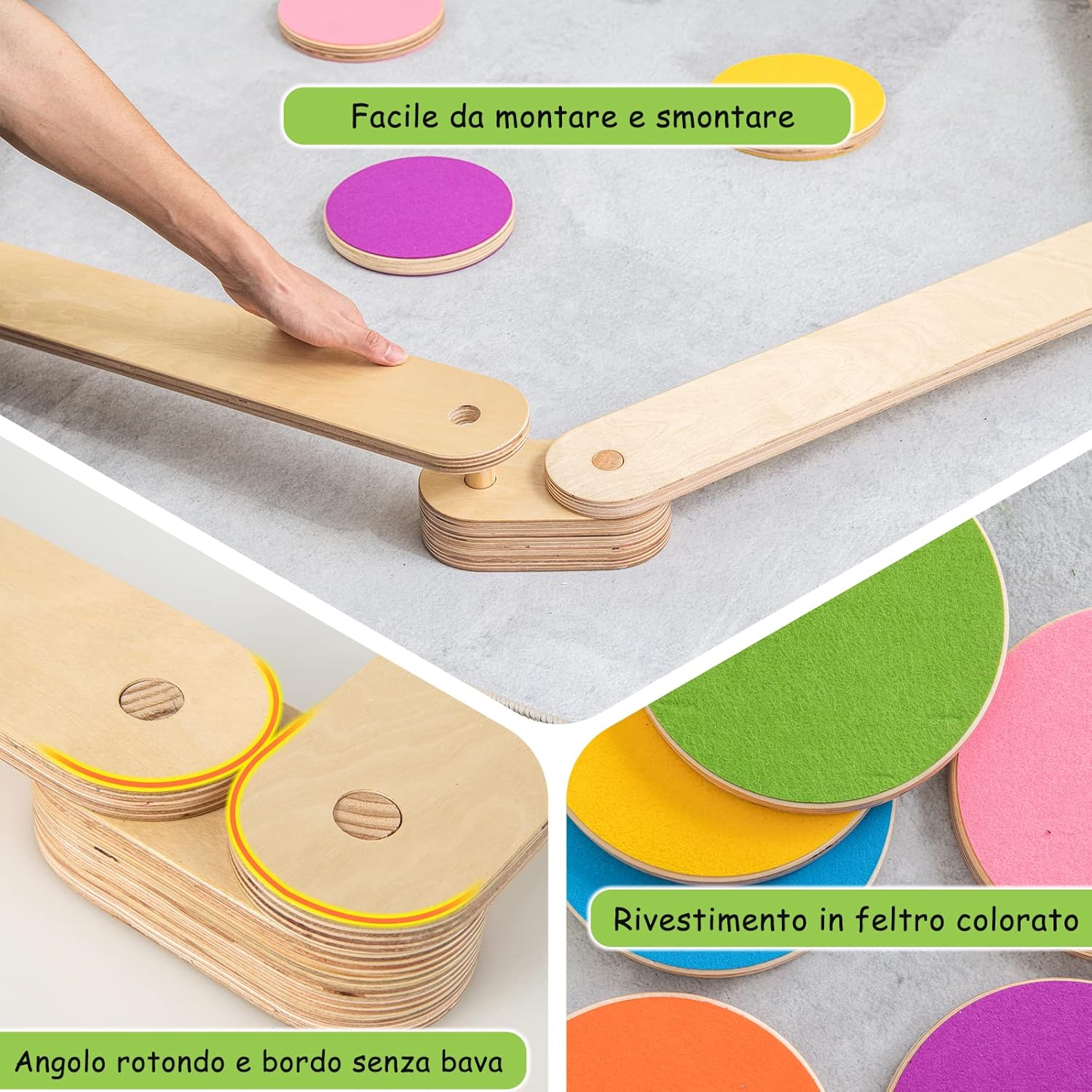 Trave Equilibrio in Legno, Pietre Miliari per Bambini, Trave da Ginnastica in Legno per Interni e Esterni, Ideale per Bambini dai 3 ai 7 anni, 70 x 10 x 1,8cm
